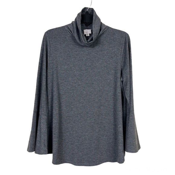 Anthropologie Postmark Grey Striped Liz Bell Sleeve Turtleneck Top M - Picture 1 of 9